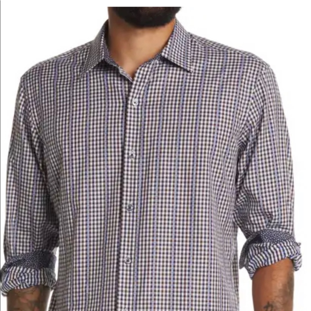 Bugatchi Check Printed Shaped Fit Shirt-XL